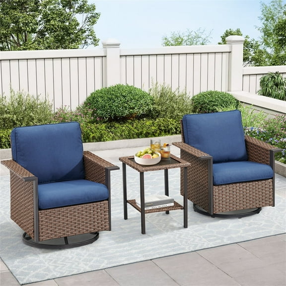 Yeahumalia Outdoor Wicker Swivel Rocking Chairs with Side Table, 2-Piece Patio Set for Porch, Deck, Garden, Backyard