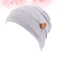 thumbnail image 3 of Gorro de turbante gris para mujer, gorro de algodón modal, gorro de quimioterapia elástico, envoltura para la cabeza con máscara de sujeción, botón antideslizante (máscara no incluida), 3 of 7