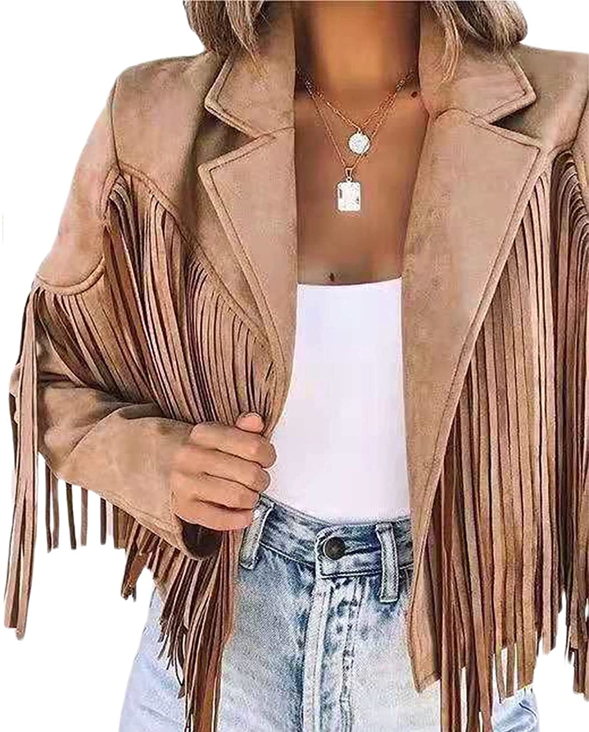 Faux Suede Tassel Jacket Womens Vintage 