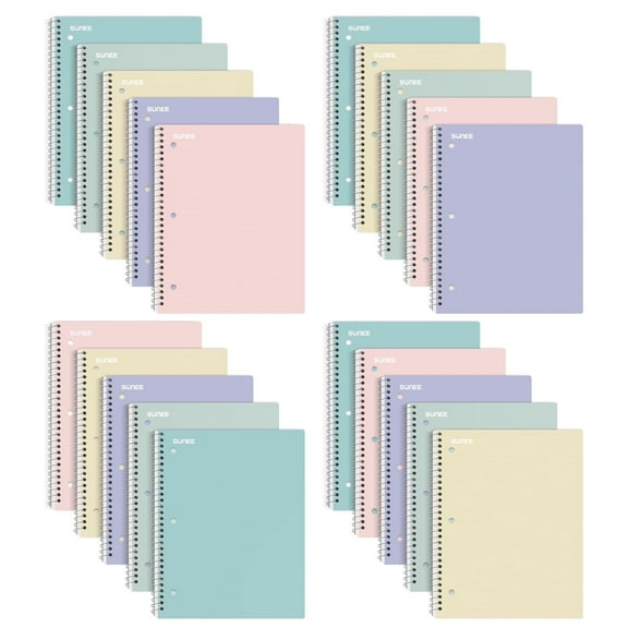 SUNEE College Rule Spiral Notebooks, 8 x 10.5 Inches, 140 Pages, 20 Count, 20 Pack