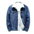 thumbnail image 6 of Winter Jackets for Men, Men Casual Solid Thick Denim Jacket Plus Fleece Turndown Jacket Pocket Coat, 6 of 9