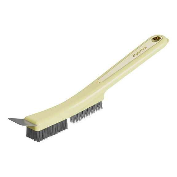 Professional Stove Cleaning Brush - 2-in-1 Scraper & Stiff Bristles for Gas Range, Oven Grates, Tile Grout | Heavy Duty Kitchen Brush with Hanging Hole | Non-Scratch ABS Handle (Yellow)