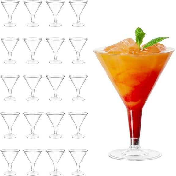 25PCS Heavy Duty Clear Plastic Martini Glasses, Martini Cocktail Glasses, Plastic Martini Glasses Disposable Cocktail Glasses for Wedding, Party and Banquet, Dishwasher Safe