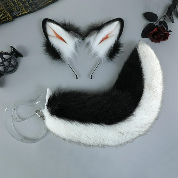 2x Diadema con Orejas de Perro Animal de Pelo Accesorios de Anime, Accesorios de Disfraces de de Orejas y negro Soledad Traje de juego de cosplay