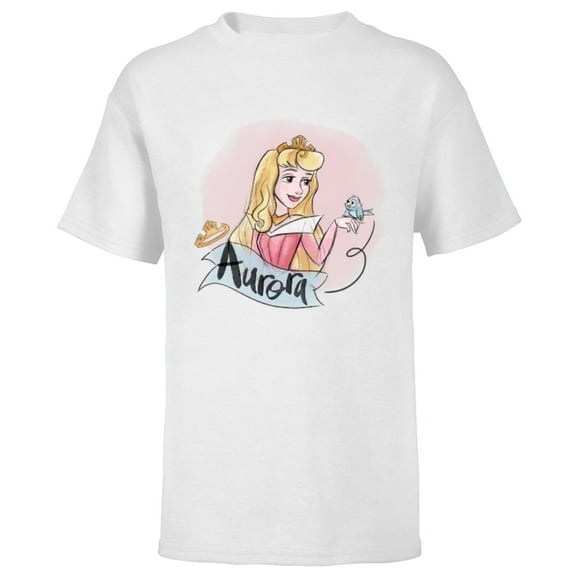 Disney Sleeping Beauty Princess Aurora in Pink Dress T-Shirt - Short Sleeve T-Shirt for Kids - Customized-White