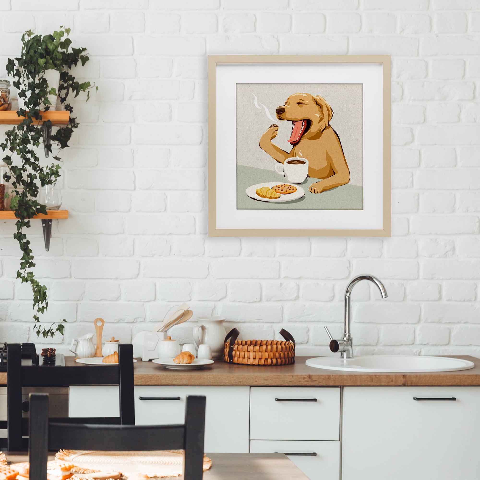 Stupell Industries Yawning Dog Morning Coffee Birch Framed Print Under Glass, design by Ziwei Li
