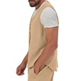 thumbnail image 4 of CIENVNSTG Button Down Sleeveless Casual Cotton Linen Vest For Men Solid Lightweight Breathable Waistcoat Versatile Beach Cardigan Tops For Outdoor Daily Business Suit Matching Outfits Earthy Yellow M, 4 of 5