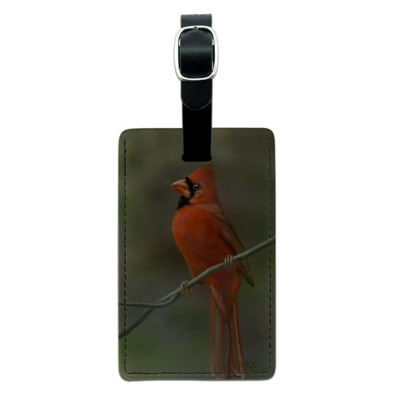 Red Cardinal Bird On Branch Rectangle Leather Luggage Card Suitcase Carry-On ID Tag