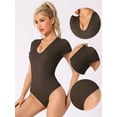thumbnail image 3 of Unique Bargains Women's U Neck Short Sleeve Slim Fit Shapewear Leotard S Brown, 3 of 6