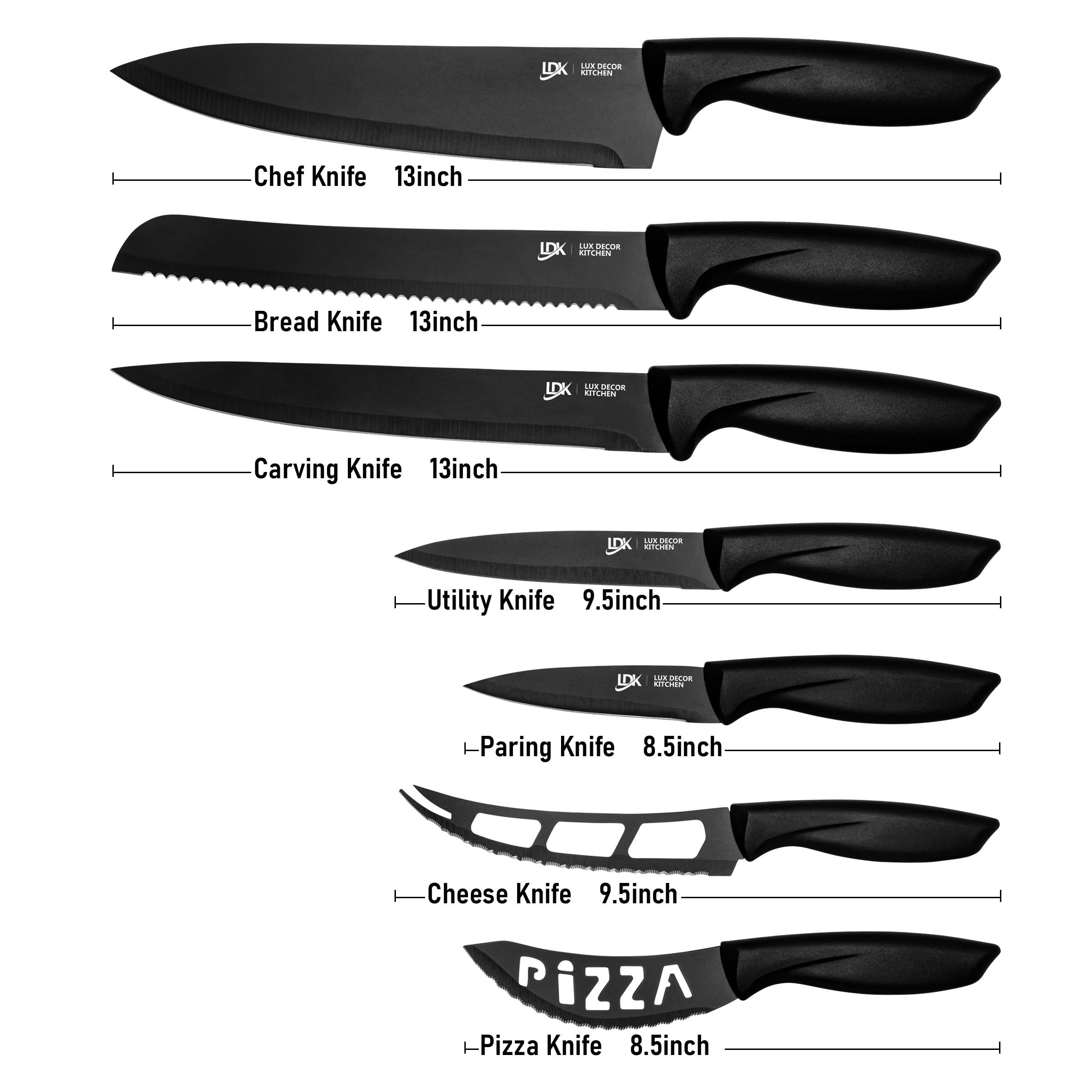 Lux Decor Collection Knives Set Stainless Steel - Steak Knives Set of 8 Pieces Dinner Knives Set - Steak Knives Set Dishwasher Safe, Size: Full, Black