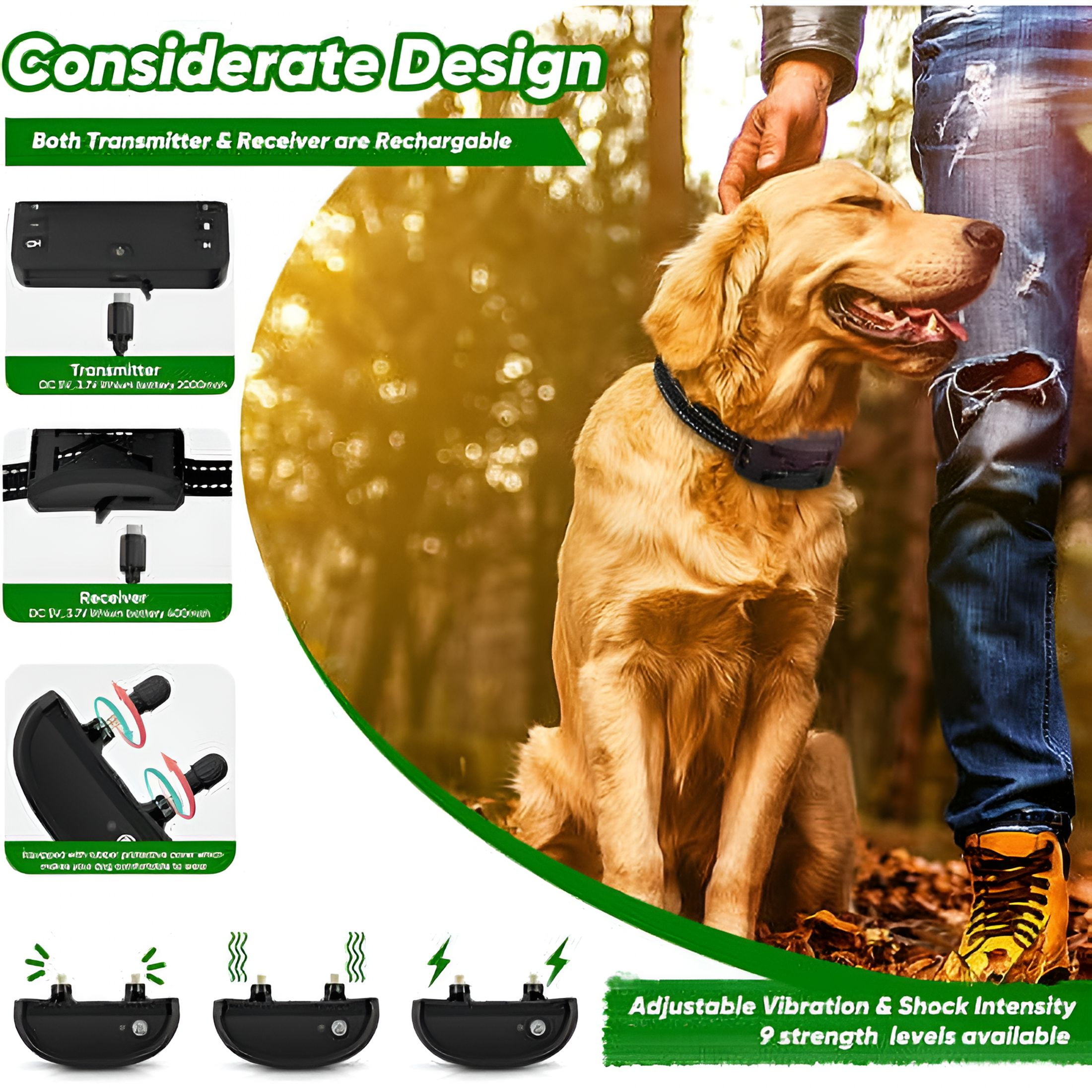 GJX Wireless Dog Fence Wireless Boundary Containment System Electric Dog Fence&Remote Training Collar Adjustable Vibration&Shock Electric Fence for Large and Medium Dogs