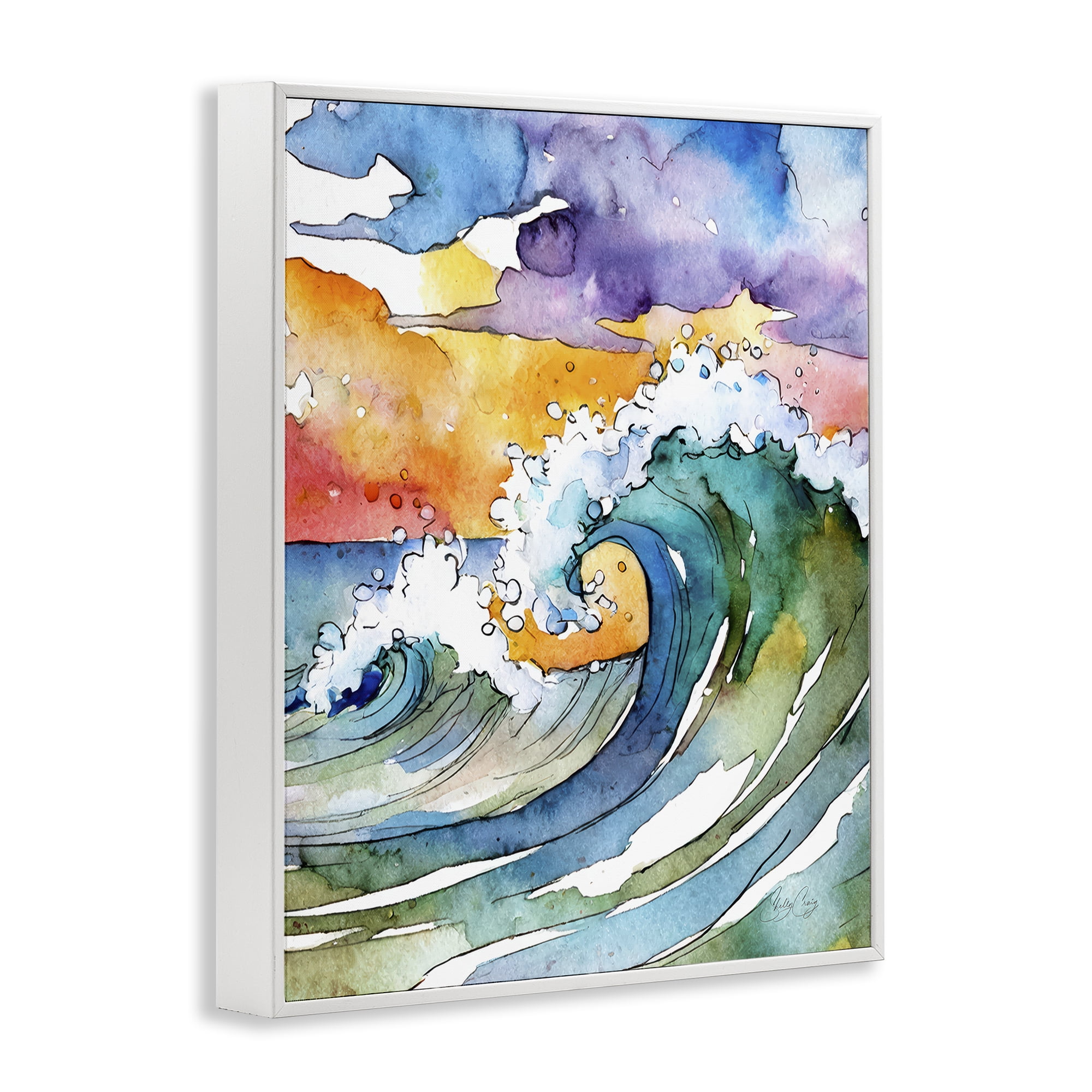 Stupell Industries Vibrant Sunrise Surf White Framed Giclee Art, design by Shelly Craig