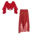thumbnail image 3 of Alvivi Womens Belly Dance Outfits Flare Sleeve Crop Tops with Sequin Irregular Hem Skirts Set Red One Size, 3 of 7