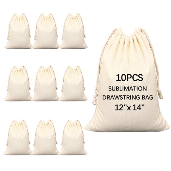 Bolsa con cordón OKBA, lienzo en blanco para sublimación, 30 x 35 cm, 10 unidades