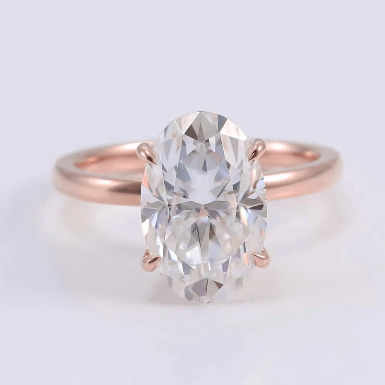 solitaire jewels 3.75CT Oval Moissanite Solitaire Engagement Ring For Women, 14K Rose Gold