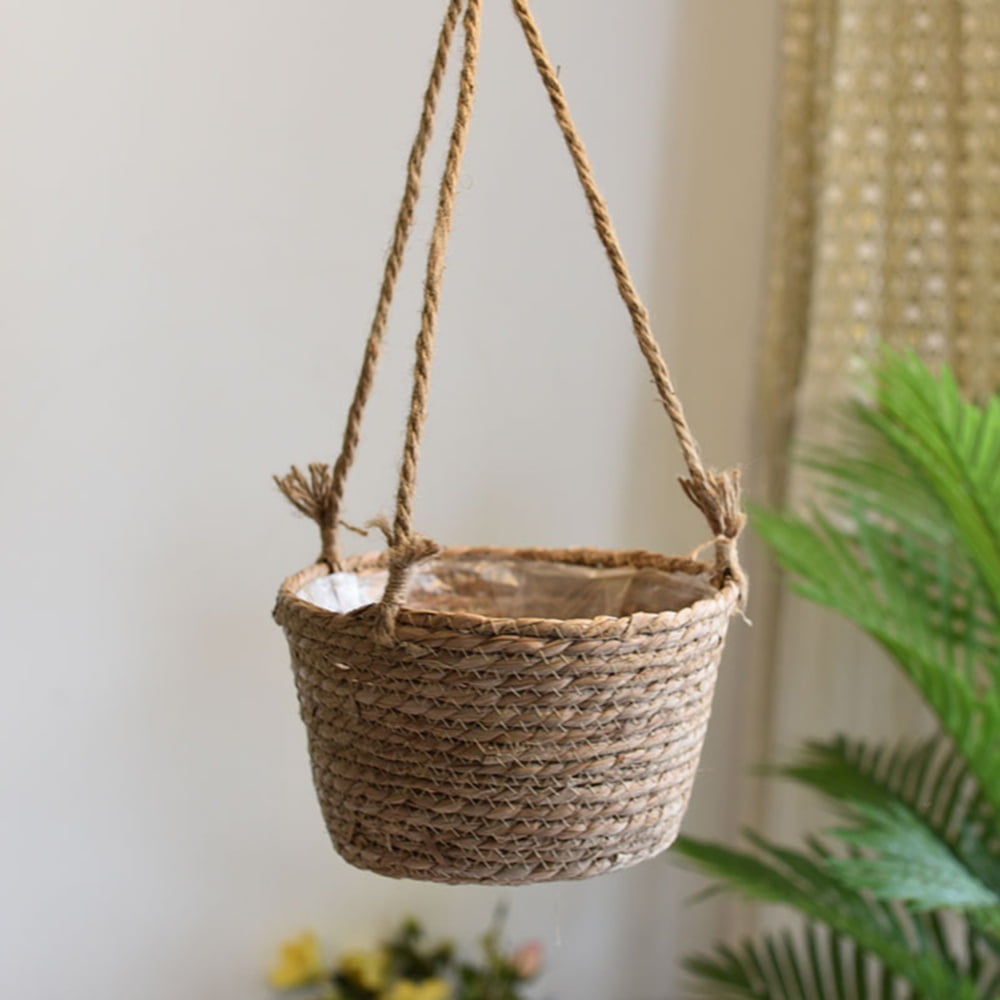 Hanging Planter Basket,Jute Rope Plant Hangers Hand Woven Storage Flower Pot with Waterproof Plastic Liner Indoor Boho Hanging Plant for Home Office Yard Decor