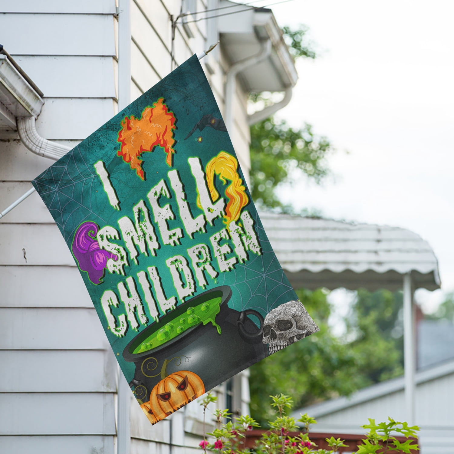 America Forever Halloween I Smell Children House Flag 28×40 inch Double Sided for Outside Witches Hocus Pocus Halloween Decor Black Holiday Outdoor Yard Flag