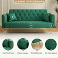 thumbnail image 3 of Aukfa Velvet Futon Convertible Sofa Bed, Upholstered Arm Couch for Home Office, 2 Pillows, Green, 3 of 15