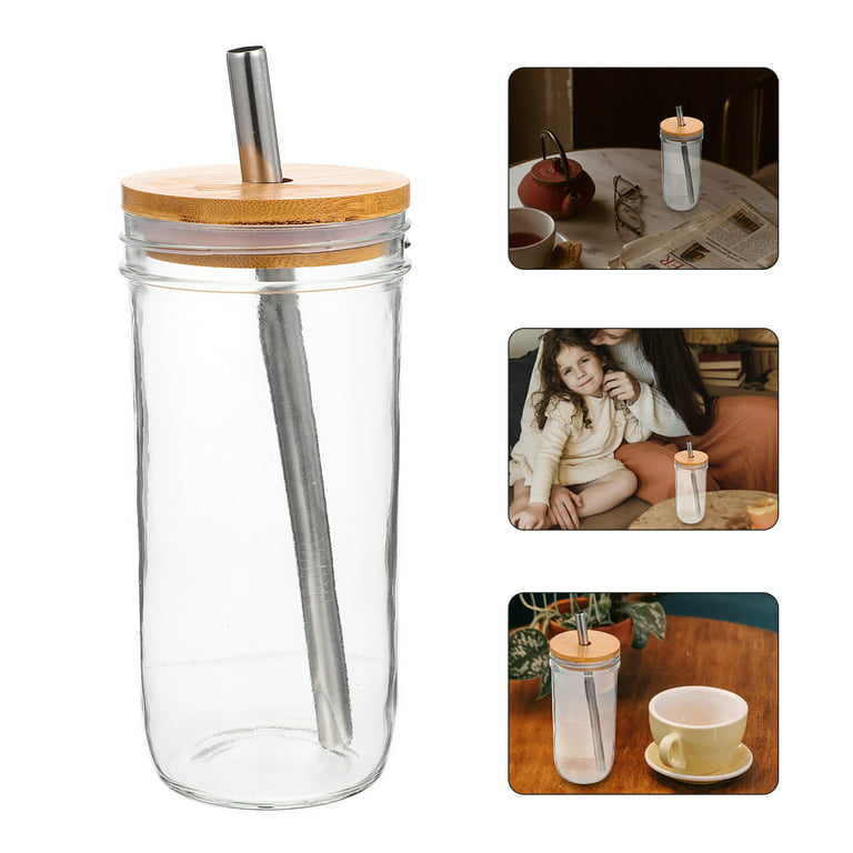 Wood Lid Glass Bottle, Wood Lid Tumbler, Glass Cup, Straw Cup, Coffee Cup1 Set Wide Mouth Mason Cup Drinking Glasses Tumbler Heat-resisting Water Cups