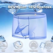 TANBOM Men's Nylon Mesh See-Through Breathable Boxer Briefs Underwear Blue, 1-Pack, L