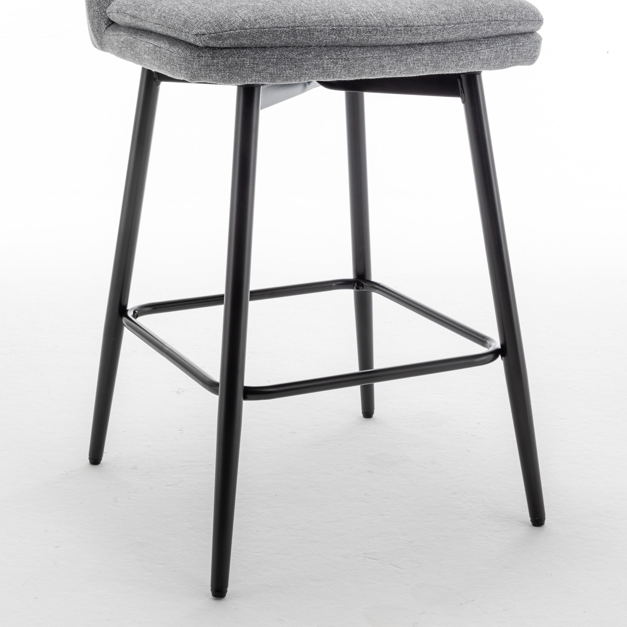 Noble House Bertis 360° Swivel Bar Stools, Upholstered Linen Kitchen Island Chairs with Metal Legs, Light Gray, Set of 2