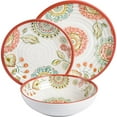 thumbnail image 2 of Gibson Home Mauna Melamine Plastic Dinnerware Set, Service for 4 (12pcs), Brick Floral, 2 of 5