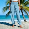 thumbnail image 2 of AnuYalue Women's Cotton Linen Pants Casual Loose Fit Pants Elastic High Waist Trousers Breathable Beach Tapered Pant, 2 of 7
