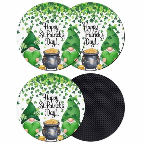 St. Patrick's Day Coasters Set of 4, Absorbent Coasters for Drinks, Green Gnomes Spring Lucky Shamrocks Coaster for Desk Coffee Table Protection, Home Decor House Warming Gifts 4"