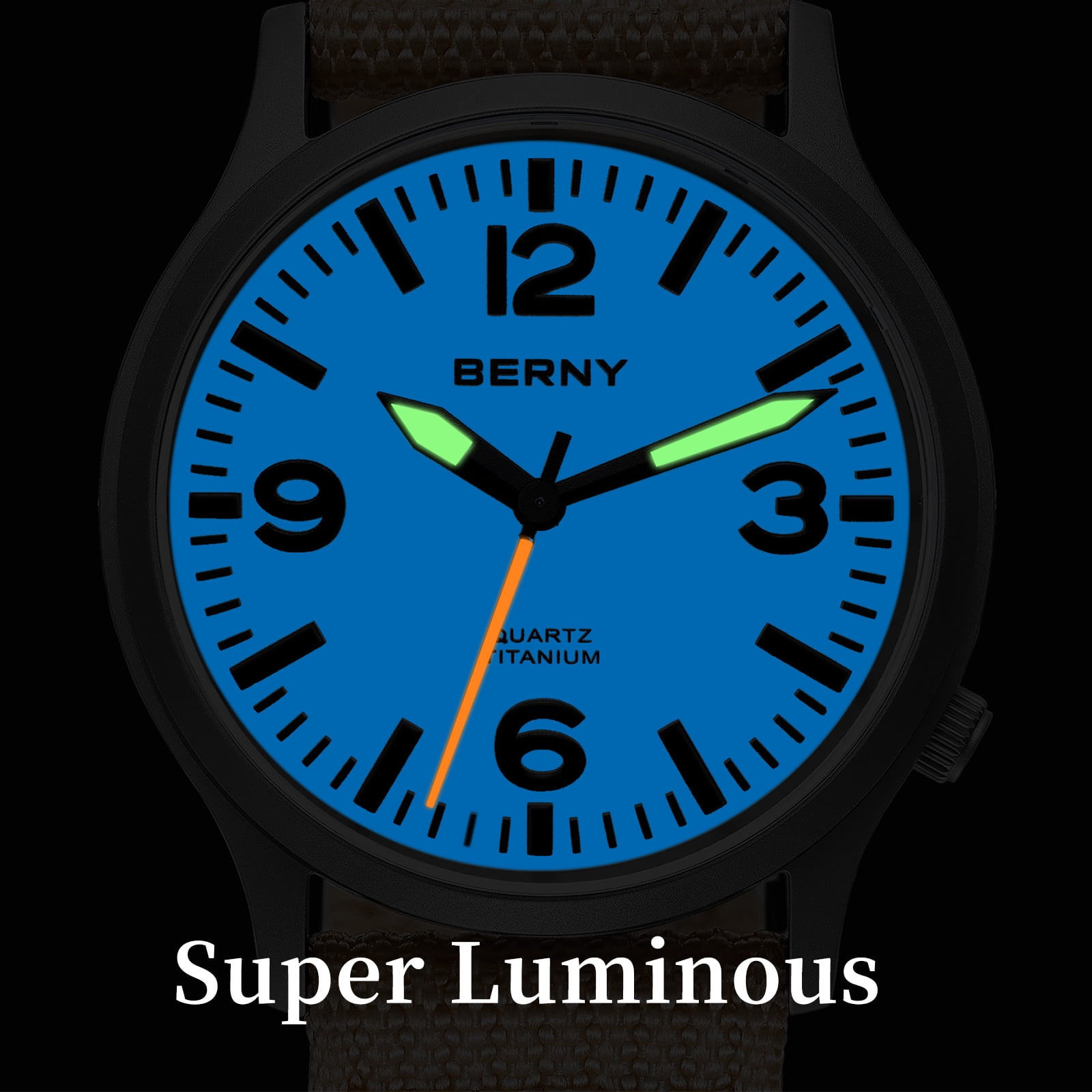 BERNY Watches for Men Military Sport Nylon Strap Titanium Field Watch with Sapphire Crystal Luminous Fashion Analog Quartz Watch Easy to Read 50M Waterproof Army Tactical Casual Wristwatch (White)