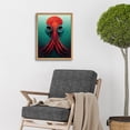 thumbnail image 2 of Modern Vibrant Red & Teal Octopus Art Print Framed Poster Wall Decor 12x16 inch, 2 of 5