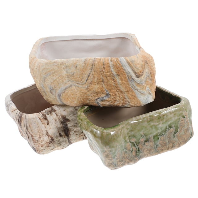 Maceta de cerámica para suculentas, 3 unidades, con orificio de drenaje, forma de piedra, rectangular, para ventana, cactus, para jardín, hogar, oficina, mesa, escritorio, decoración