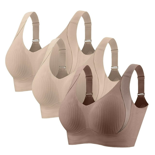 Women's Wireless Comfort Bras 3 Pack, Solid Color Adjustable Non-Padded Sports Bra with Full Coverage Support, Seamless Soft Comfort Bras for Everyday Wear Coffee M