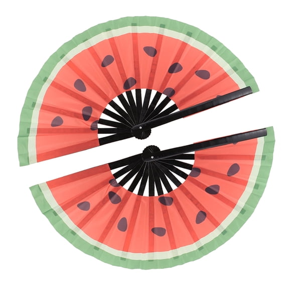 TABLZONE 2Pcs Black Frame Watermelon Pattern Folding Hand Fans Portable