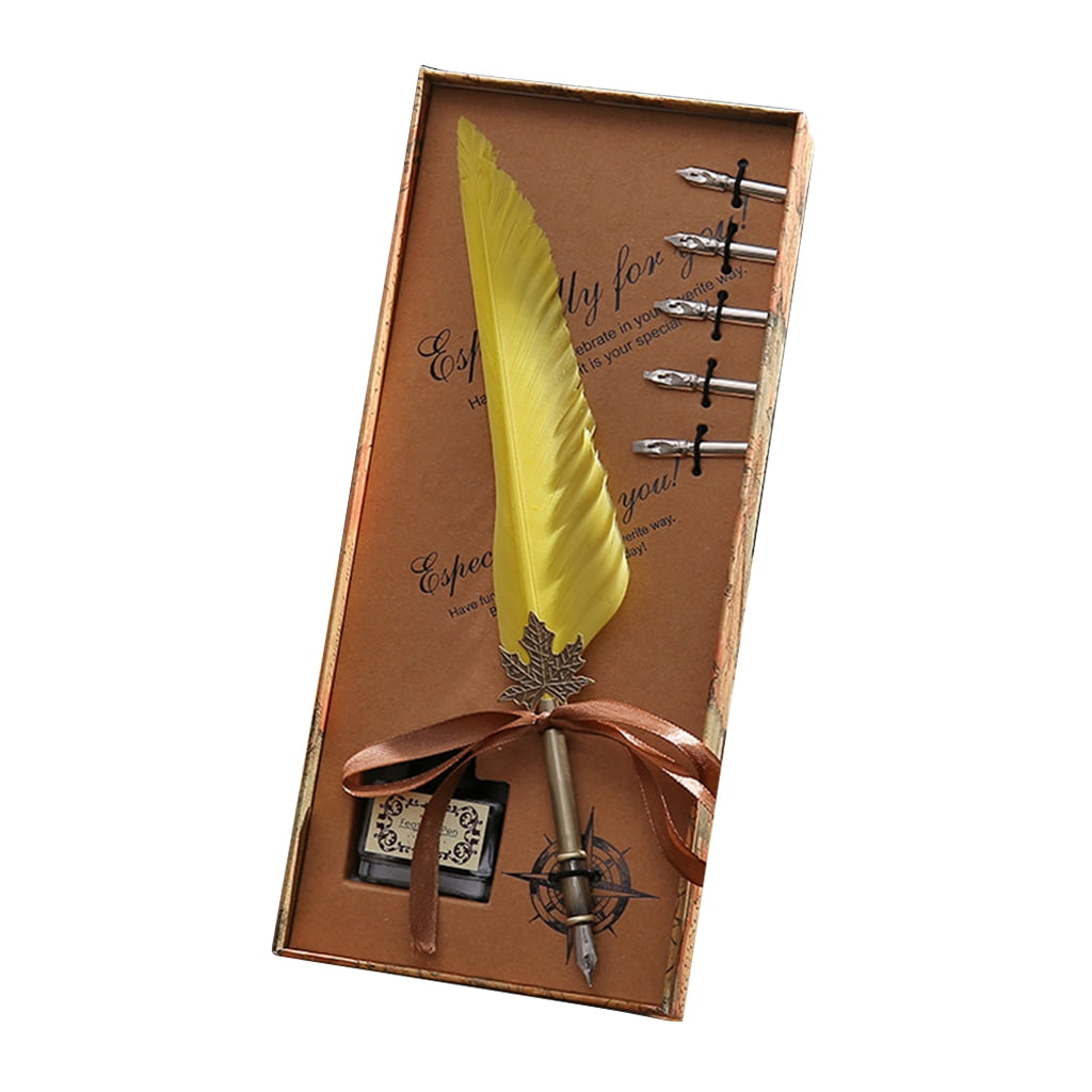 New Christmas Feather Pen Antique Calligraphy Pen Handcrafted Feather Quill  Pen Set for Stationery Gift 
