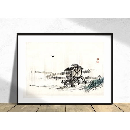 Cottage In The River Kono Bairei Japanese Art Vintage Decoration Reproduction Retro Asian Illustration