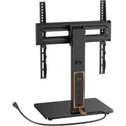 Perlegear Universal Swivel TV Stand with Power Outlet, Tabletop TV Stand for 3260 Inch TVs up to 88 lbs, Tempered