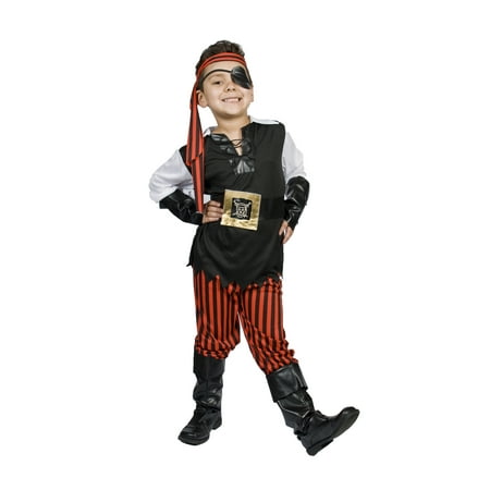 Pirate Costume with LIGHT UP BELT, eye patch,Wrist cuffs, boot covers Boys Kids Size M 5,6,7,8 Years Old