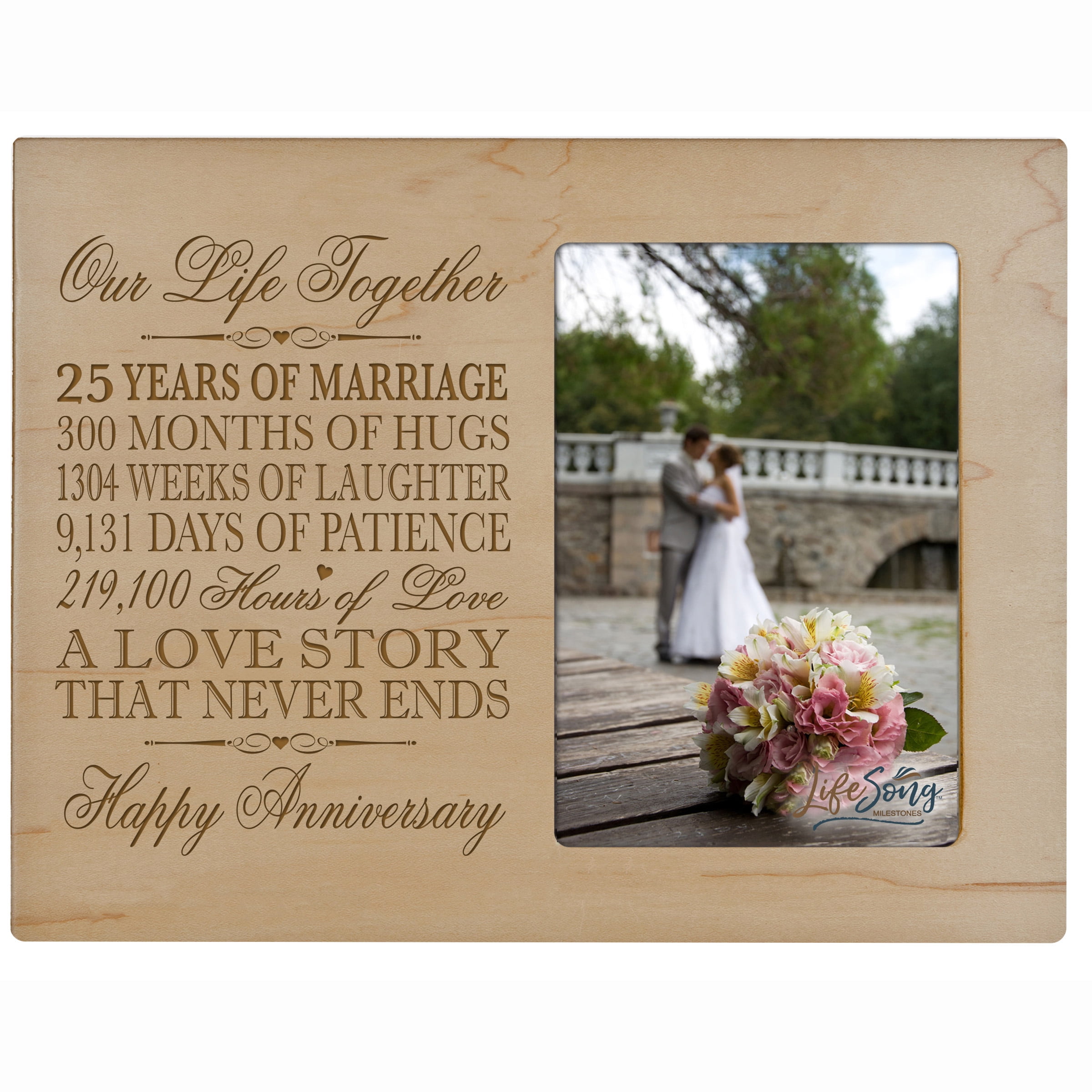25th Year Anniversary Engraved Picture Frame Our Life Together Holds 4x6 photo