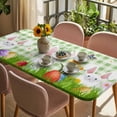 thumbnail image 3 of Easter Bunny Table Cloths for 5 Foot Rectangle Tables, Spring Easter Eggs Floral Sage Green Plaid Patio Waterproof Elastic Fitted Tablecloths, Washable Rectangular Table Cover for Camping, 3 of 8