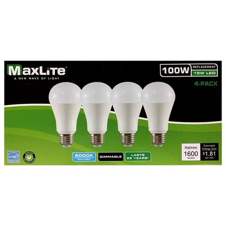 4 Maxlite Dimmable LED Daylight Light Bulb 15-Watt 100 Watt replacement 5000k