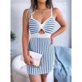 thumbnail image 6 of Women'S Casual Striped Contrasting High Waisted Knitted Suspender Wrap Hip Dress Tight Mini Dress Blue L, 6 of 10