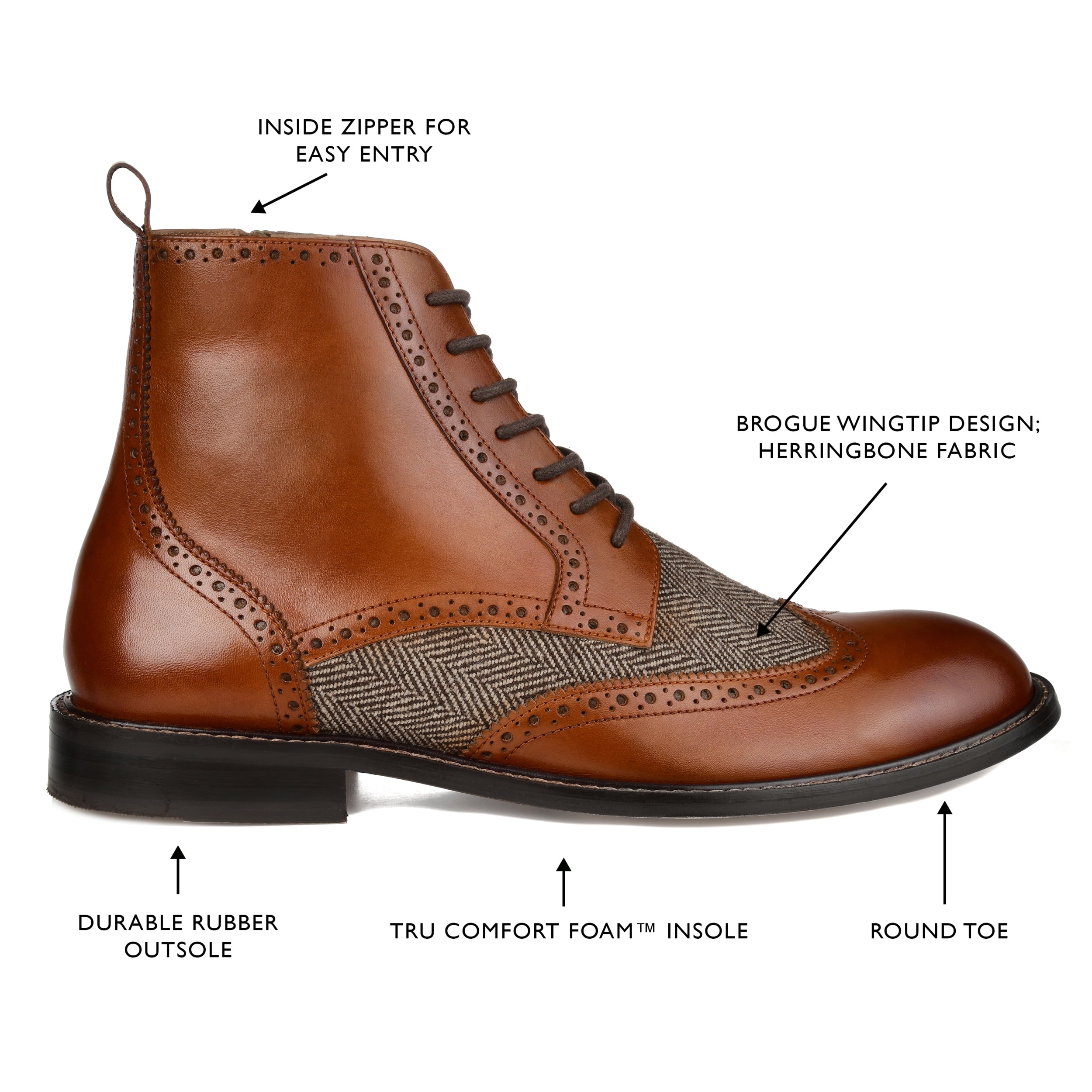 Thomas Vine Mens Jarett Tru Comfort Foam Lace up Wingtip Ankle