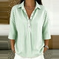 thumbnail image 2 of Cotton Linen Tops for Women Striped Long Sleeve Tops Soft Loose Fit Casual Fashion T-Shirt Tops for Holiday Daily Wear by Gbobgt Green XL, 2 of 6