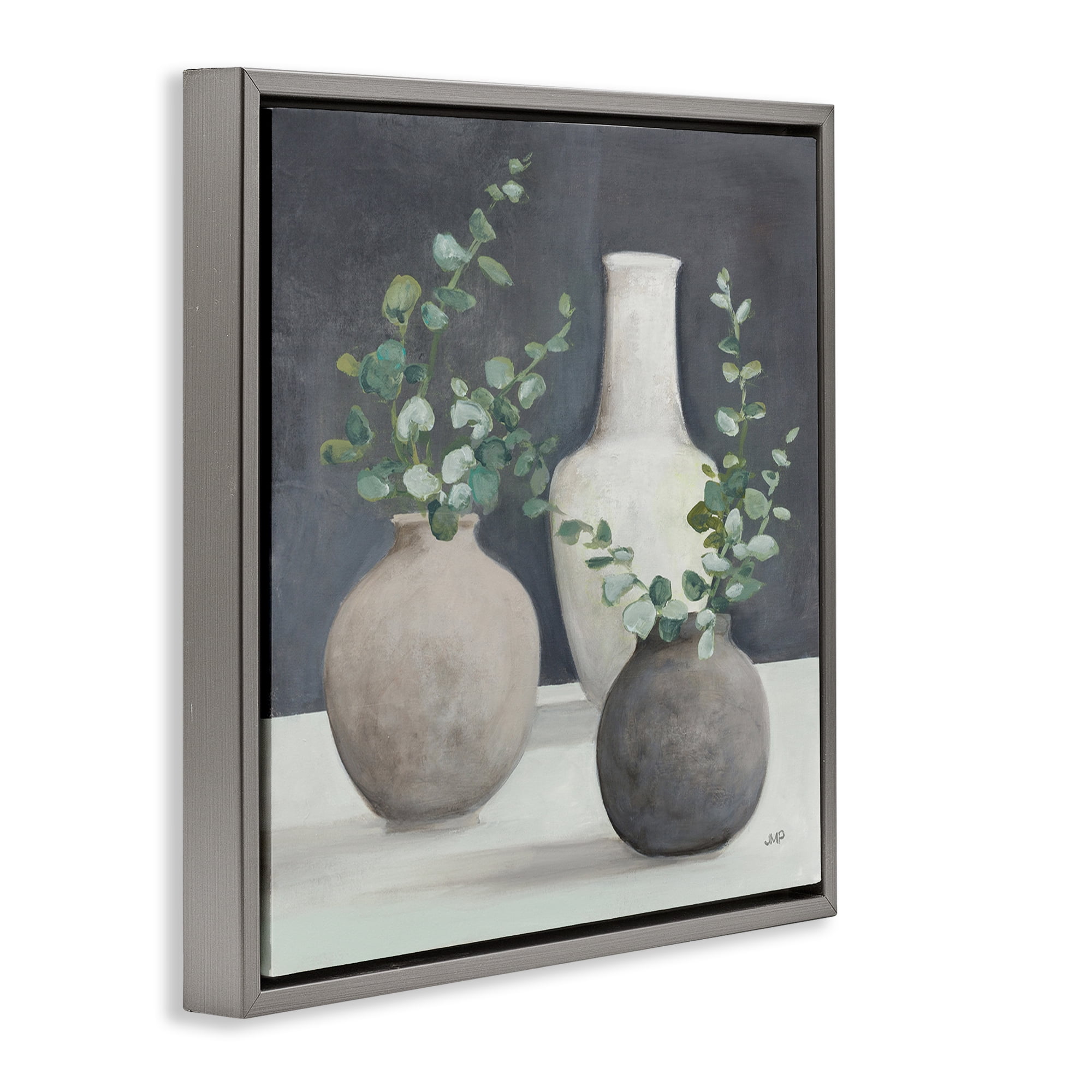 Stupell Industries Fresh Floral Vessels Plants & Flowers Painting Gray Floater Framed Canvas Art Print Wall Art, 18 x 18