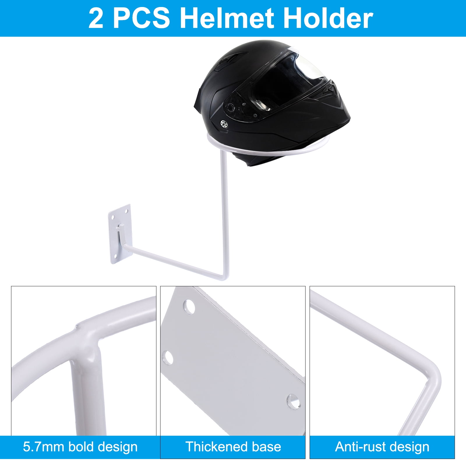 Unique Bargains Motorcycle Accessories Metal Helmet Holder Wall Mount for Helmet White