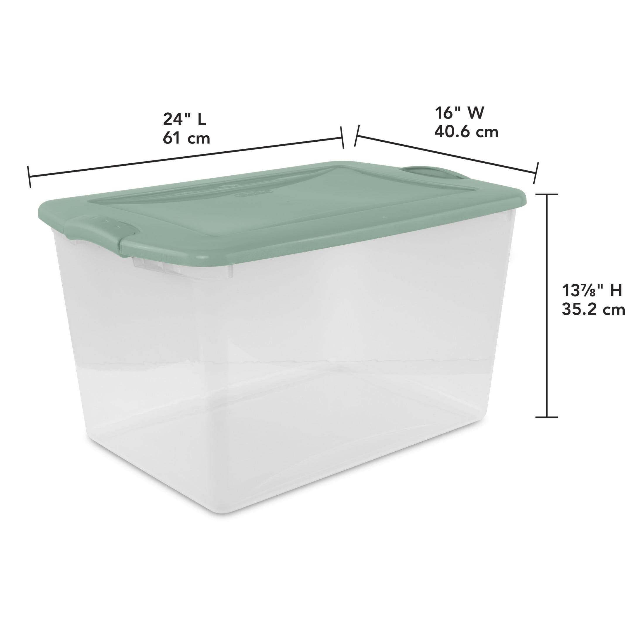 Sterilite Large Latching Storage Bin, 66 Quart Clear Plastic Storage Container with Latch Lid, Green Sage, 6 Pack