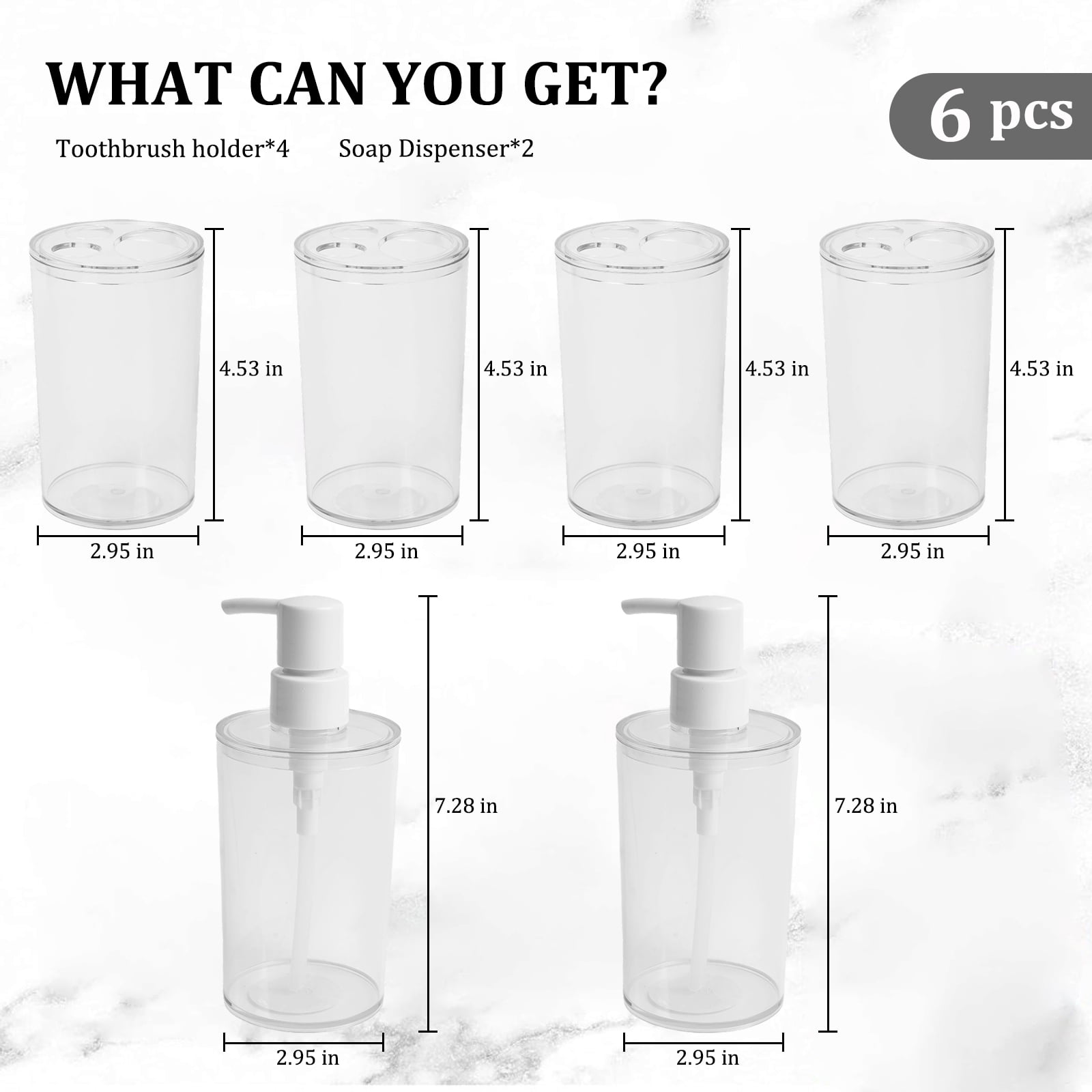 Koomade Bathroom Set 6-Piece Toothbrush Holders and Soap Dispensers