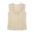 thumbnail image 3 of Cotton Linen Sleeveless Tops for Women Ruffle Trim Tank V Neck Y2K Cute Tops V Neck Cotton Linen Shirts Casual Summer Gauze Shirt Plus Size Pullover Shirts Tunic Top Sleeveless Layering Camisoles, 3 of 6