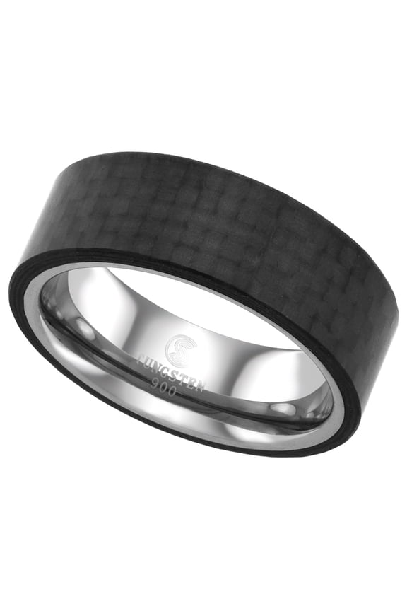 8mm Tungsten Ring Pipe Cut Wedding Band Carbon Fiber Overlay Comfort fit size 11
