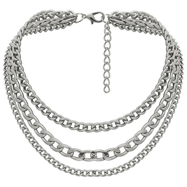 Bangcool Collier Multicouche Chunky Rétro : Collier Chaîne Simple Collier Punk pour Femmes
